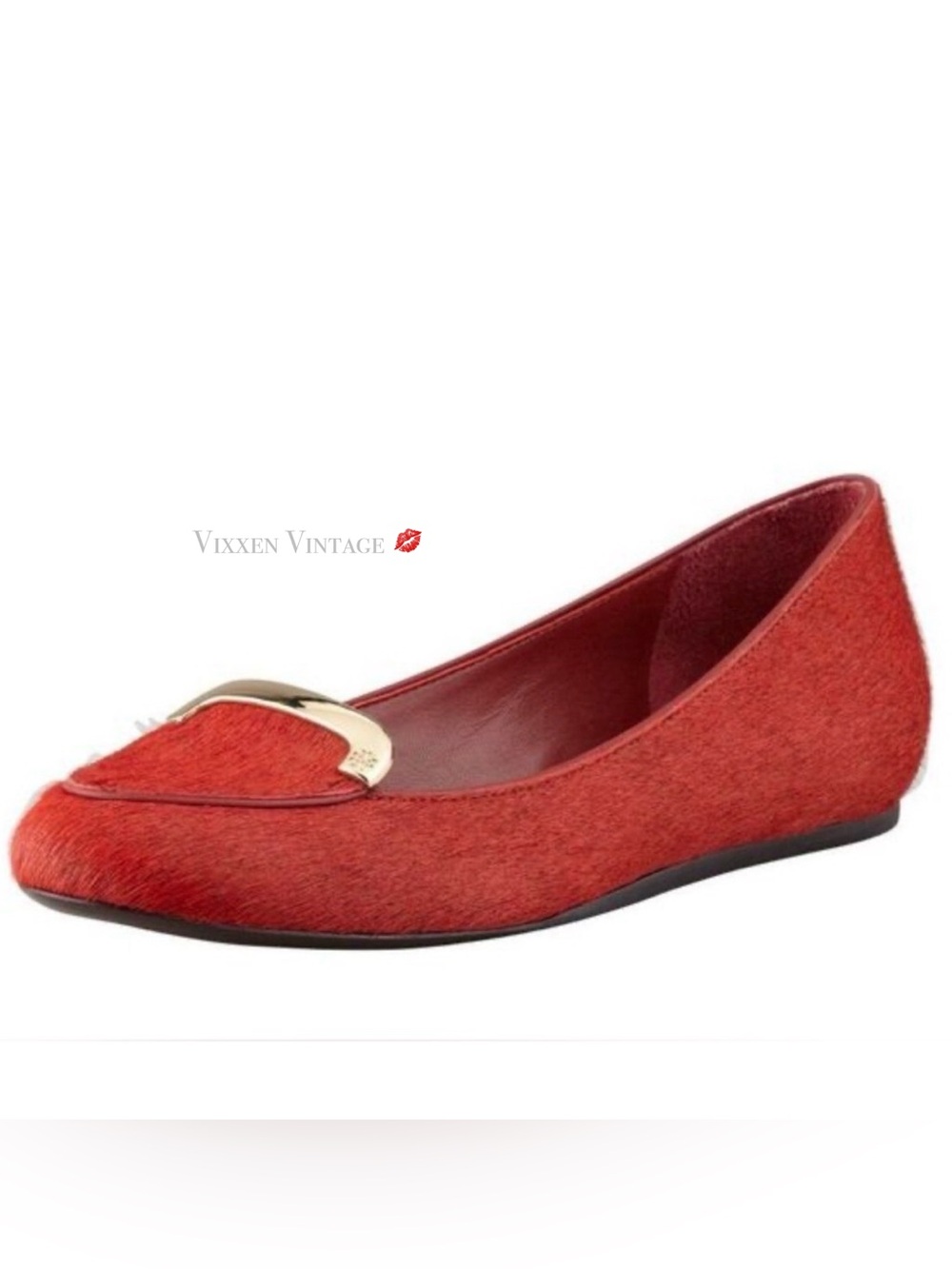 TORY BURCH LEATHER CALF HAIR 'JESS BALLET FLATS' IN BRICK